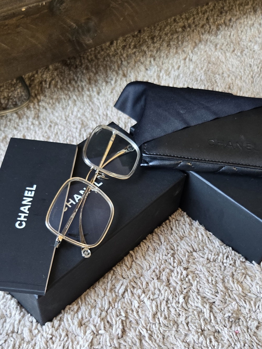 “Chanel Clear Gold Square Eyeglasses Frames Authentic"